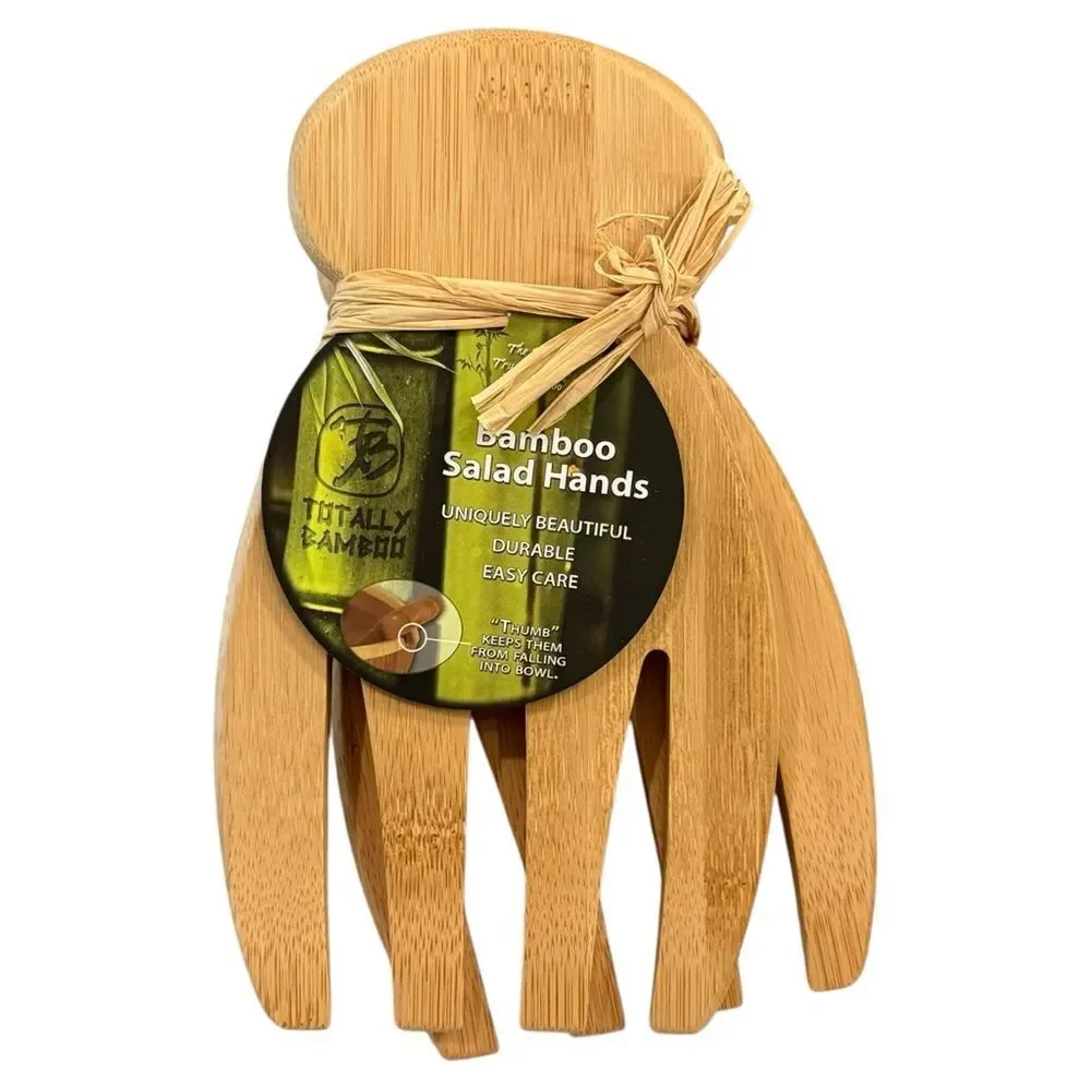 Totally Bamboo Serving Set of Bamboo Salad Hands Home Kitchen Tools. NEW.